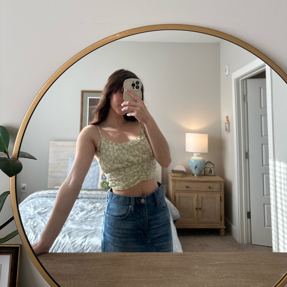 Lush Lime Green Crop Top with Floral Design S